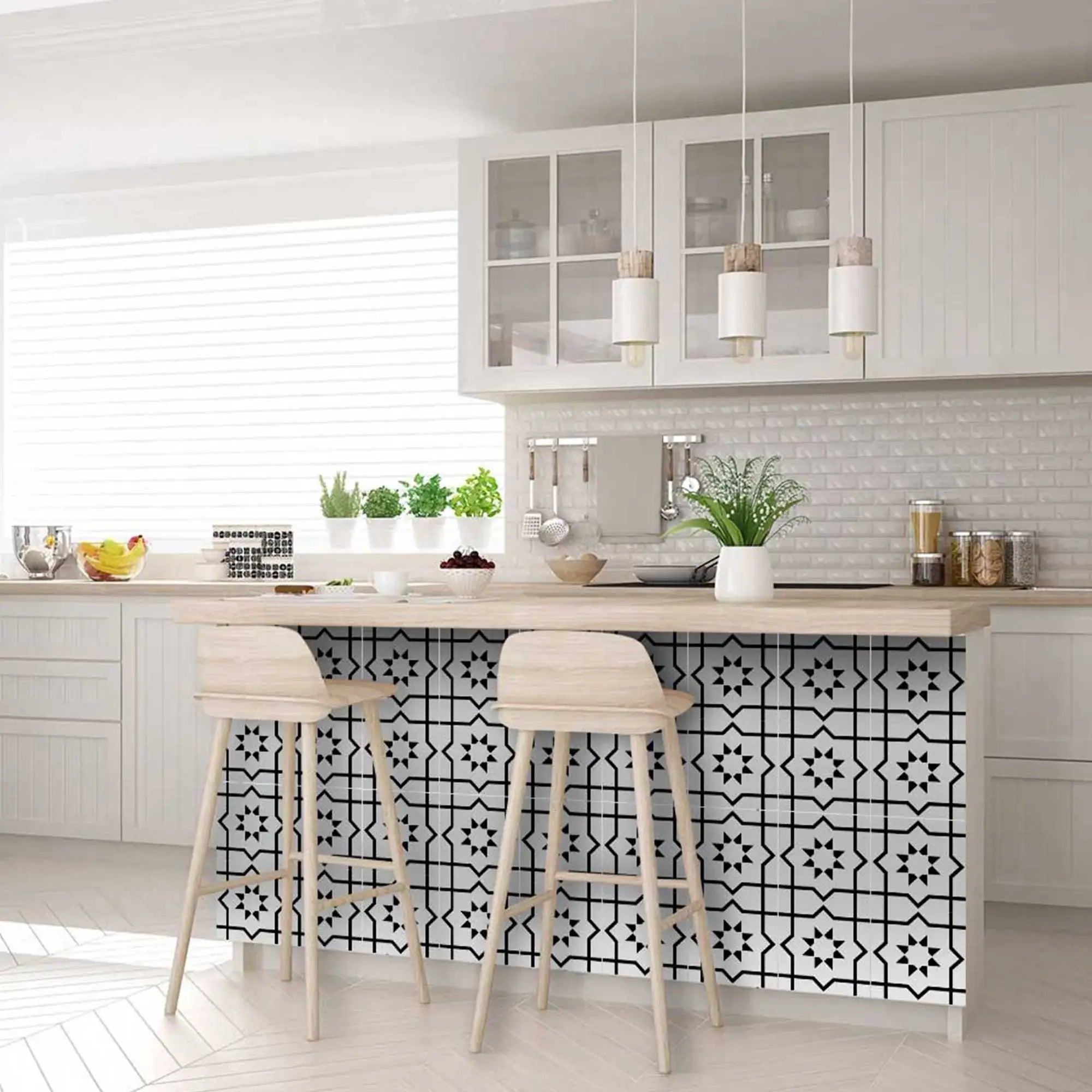 7" X 7" White And Black Sun Peel And Stick Removable Tiles - Homeroots - Flyclothing LLC