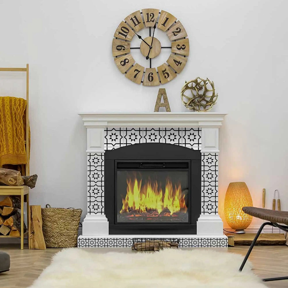 8" X 8" White And Black Sun Peel And Stick Removable Tiles - Homeroots