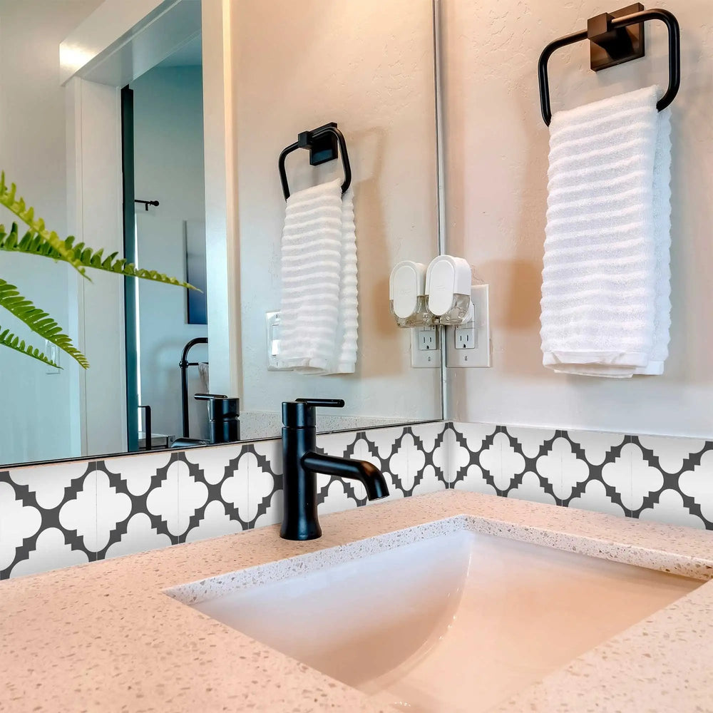 4" X 4" Dark Gray And White Tri Peel And Stick Tiles - Homeroots - Flyclothing LLC