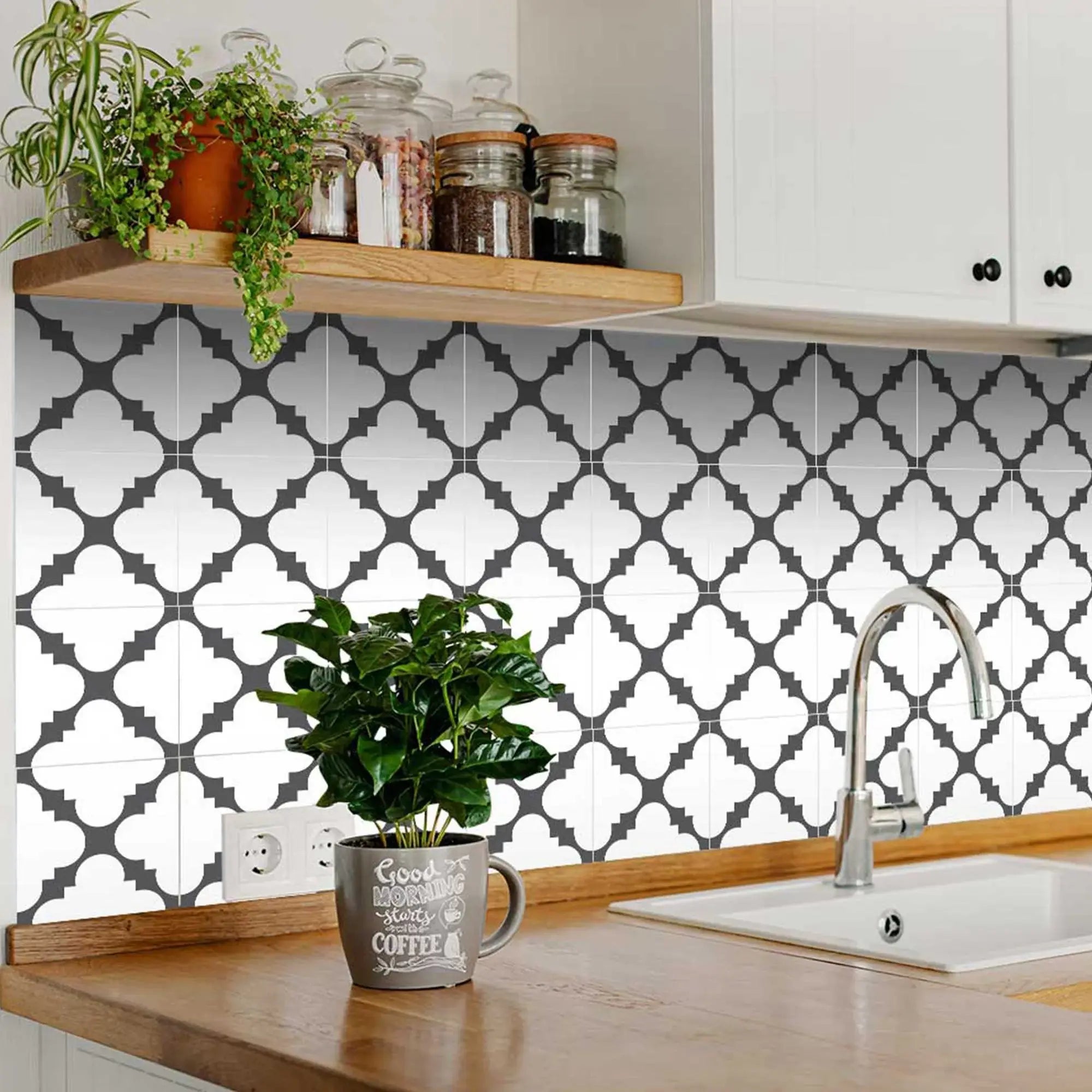 8" X 8" Dark Gray And White Tri Peel And Stick Tiles - Homeroots - Flyclothing LLC