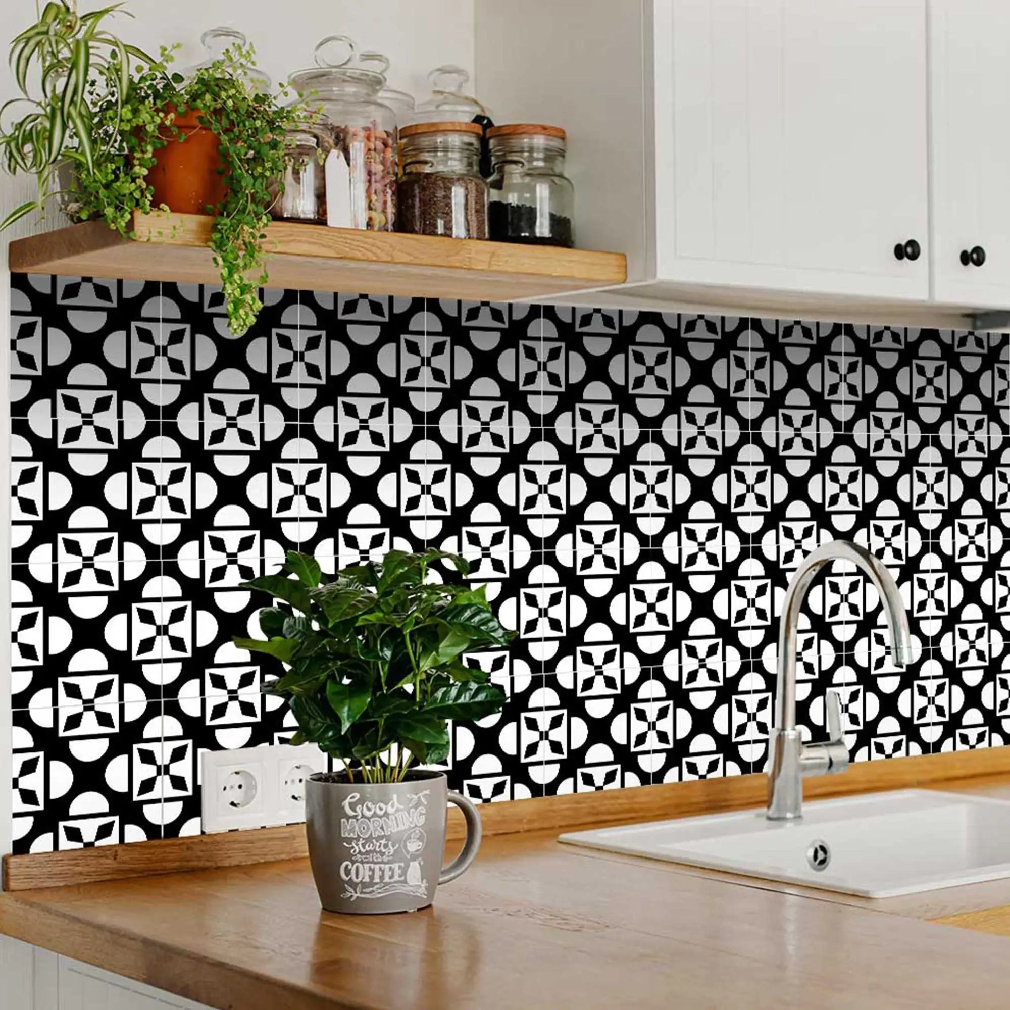 7" X 7" Black And White Coli Peel And Stick Tiles - Homeroots - Flyclothing LLC