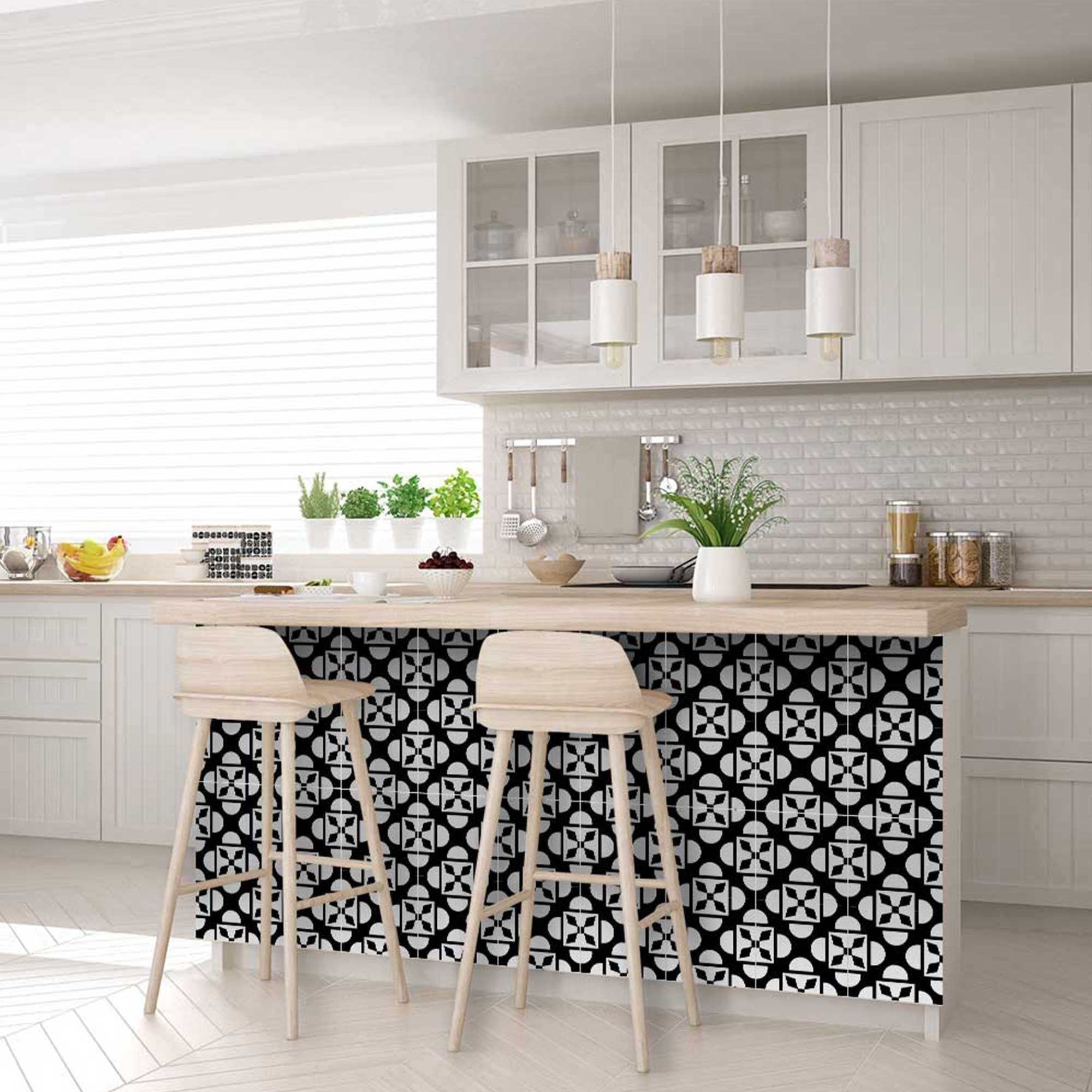 8" X 8" Black And White Coli Peel And Stick Tiles - Homeroots