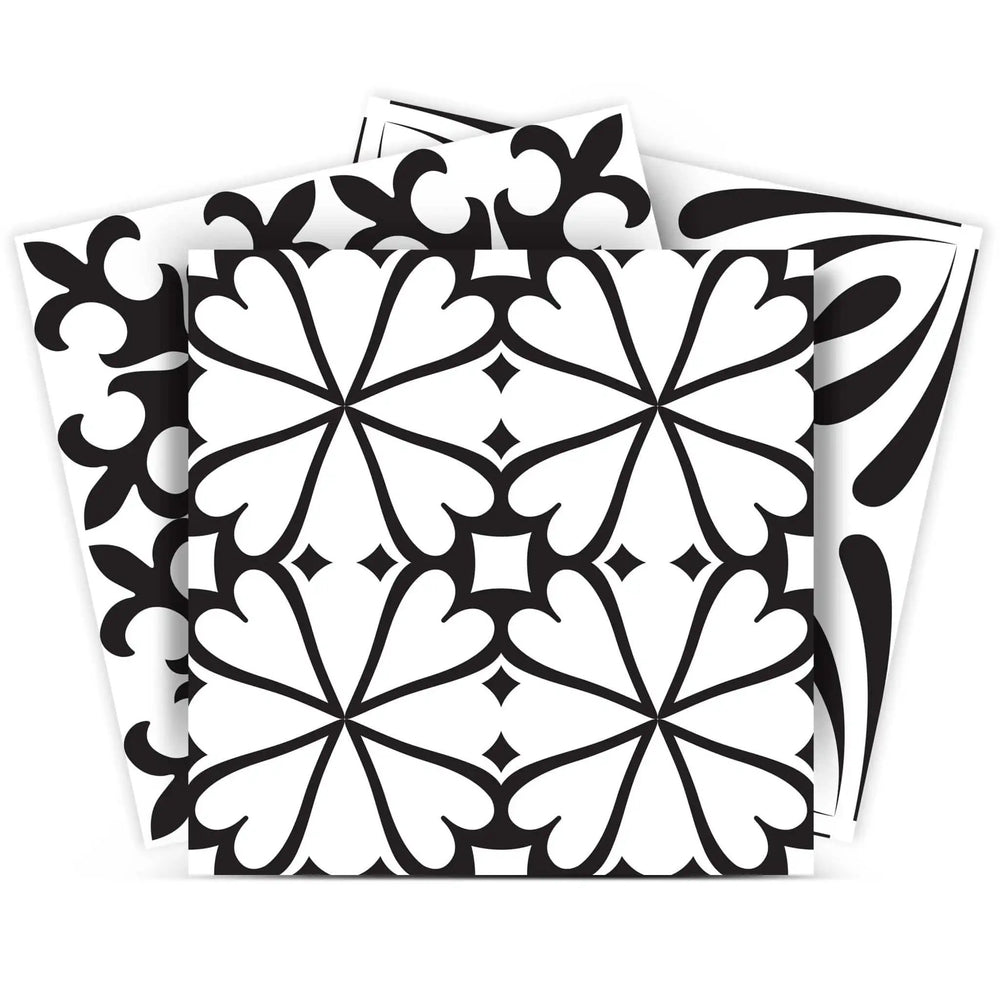 6" X 6" Black And White Mash Peel And Stick Removable Tiles - Homeroots