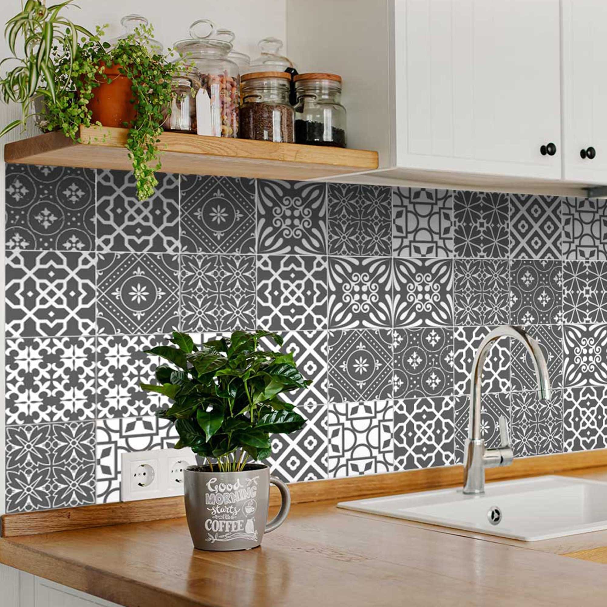 7" X 7" Gray And White Mosaic Peel And Stick Removable Tiles - Homeroots