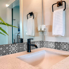 7" X 7" Gray And White Mosaic Peel And Stick Removable Tiles - Homeroots