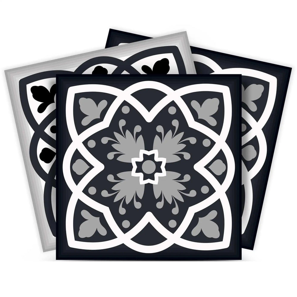 5" X 5" Black White And Gray Baz  Peel And Stick Removable Tiles - Homeroots