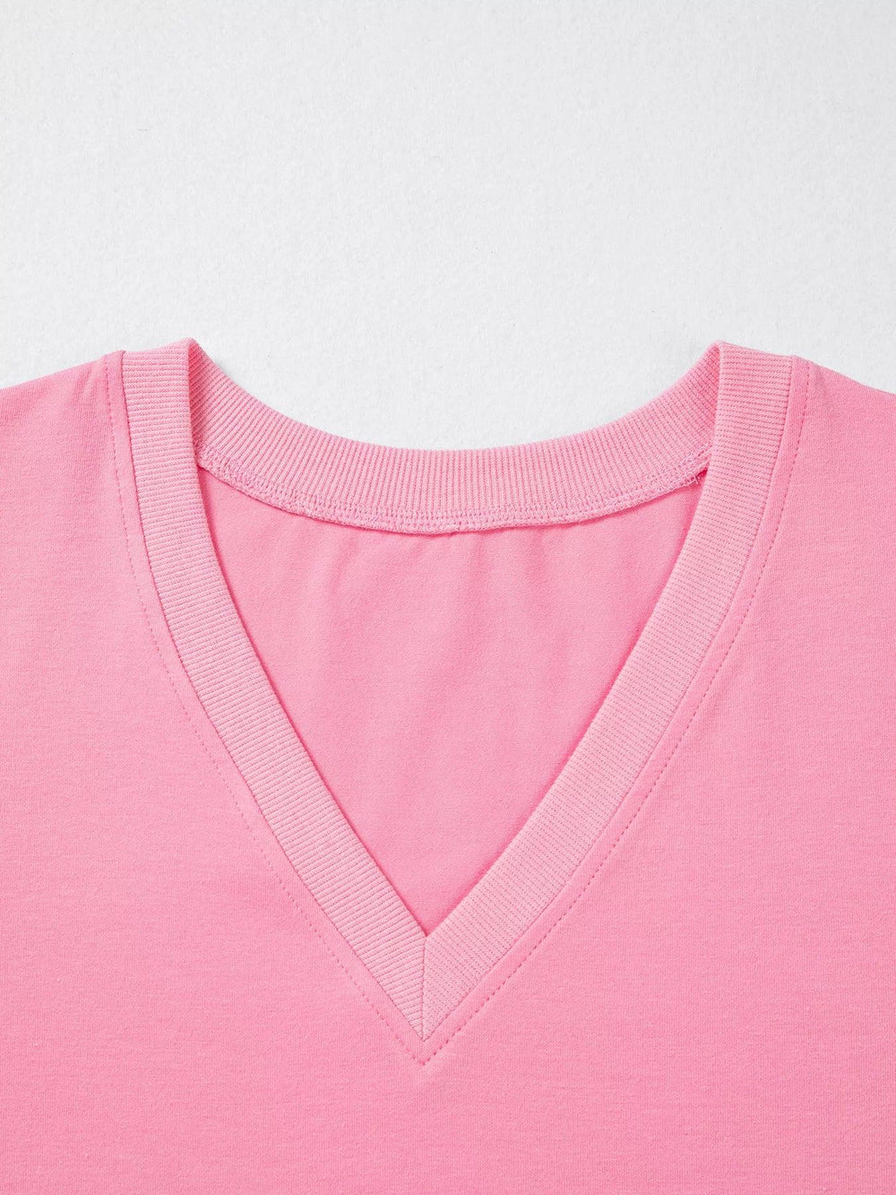 Solid Color V Neck Short Puff Sleeve Blouse - Trendsi - Flyclothing LLC