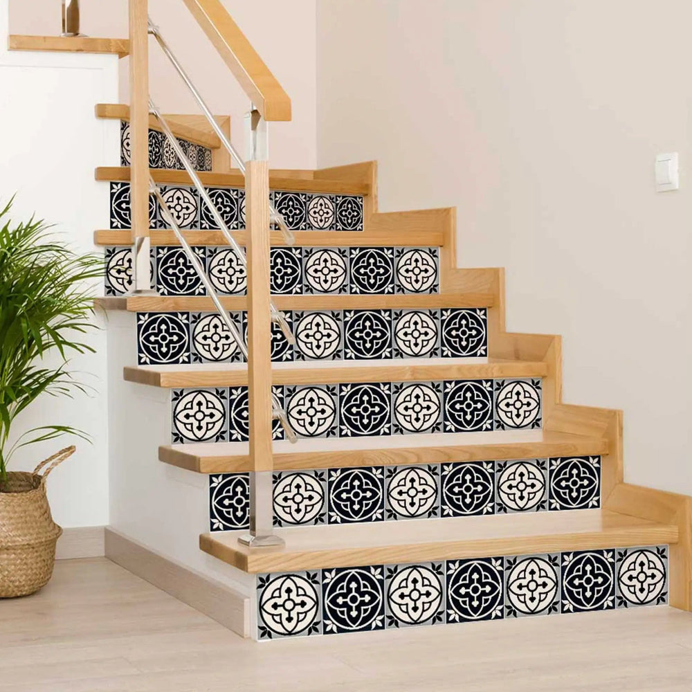 6" X 6" Black And White Rory Peel And Stick Removable Tiles - Homeroots