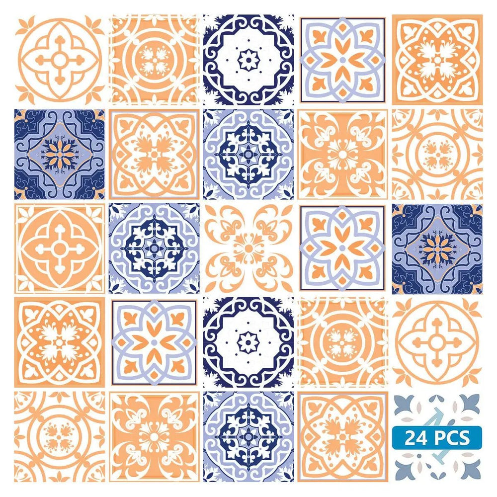 4" X 4" Yellow White And Blues Peel And Stick Removable Tiles - Homeroots