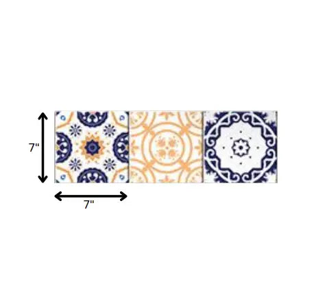 7" X 7" Yellow White And Blues Peel And Stick Removable Tiles - Homeroots - Flyclothing LLC
