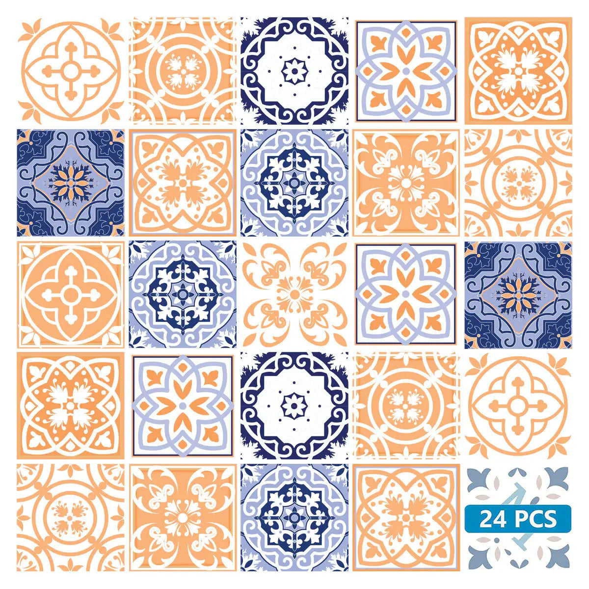 7" X 7" Yellow White And Blues Peel And Stick Removable Tiles - Homeroots - Flyclothing LLC