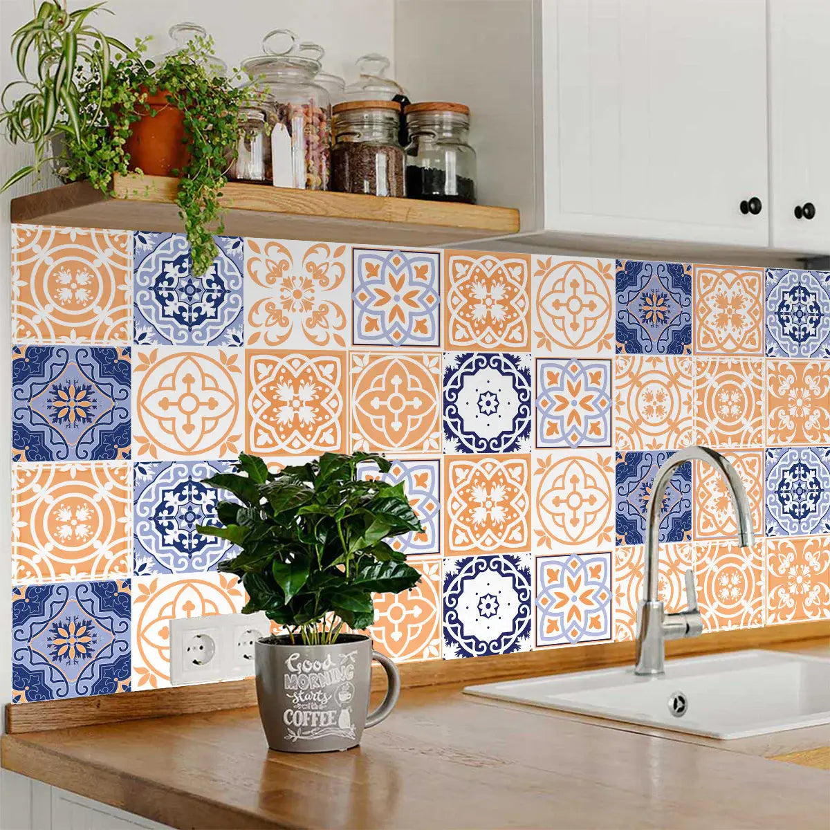 7" X 7" Yellow White And Blues Peel And Stick Removable Tiles - Homeroots - Flyclothing LLC