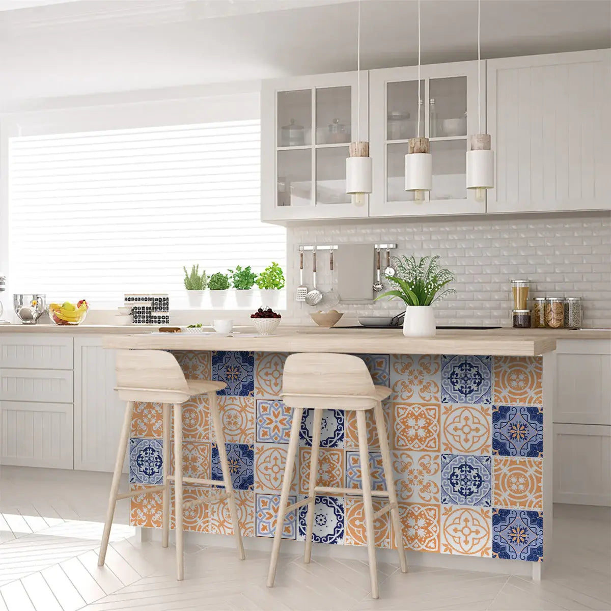 8" X 8" Yellow White And Blues Peel And Stick Removable Tiles - Homeroots - Flyclothing LLC