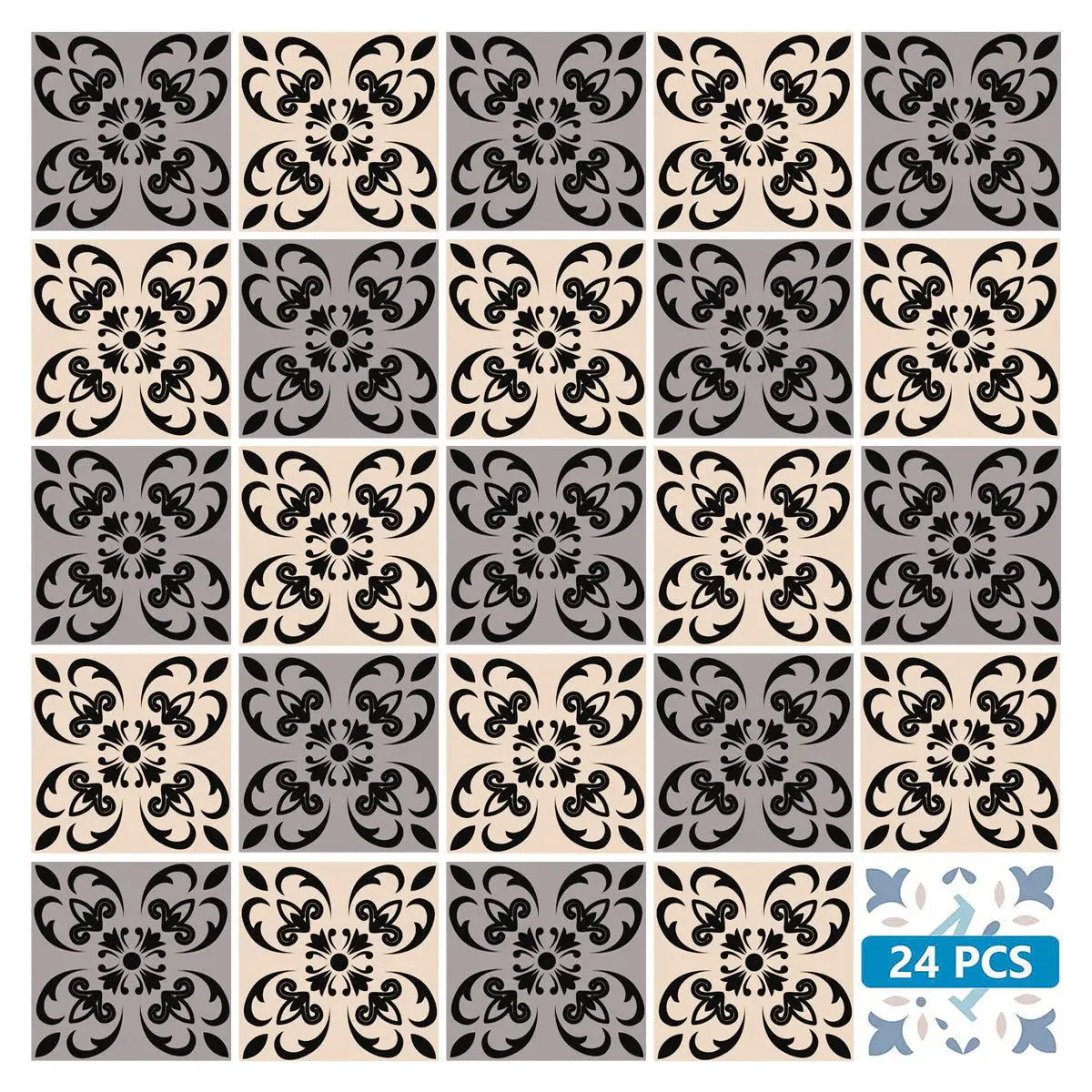 4" X 4" Light Grey And Cream Orchid Peel And Stick Removable Tiles - Homeroots - Flyclothing LLC