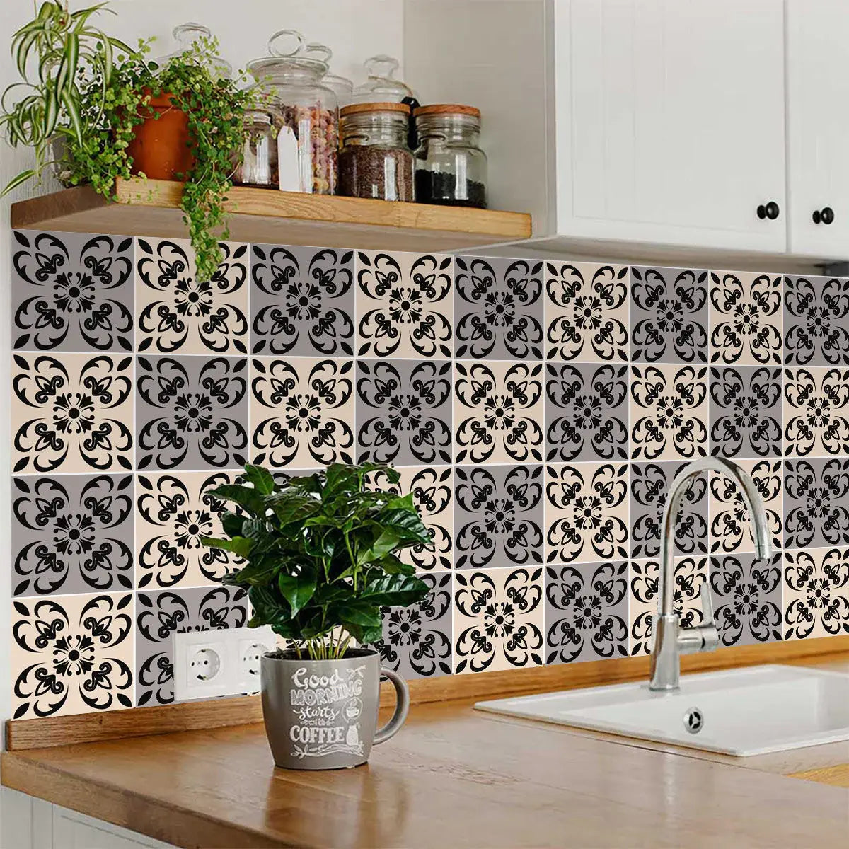 5" X 5" Light Grey And Cream Orchid Peel And Stick Removable Tiles - Homeroots - Flyclothing LLC