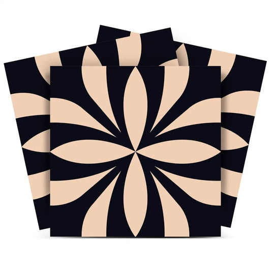 5" X 5" Intertwined Black And Cream Peel And Stick Removable Tiles - Homeroots