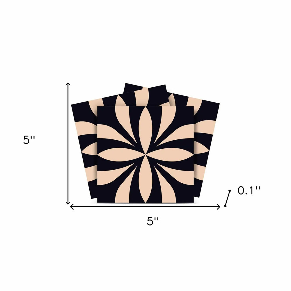 5" X 5" Intertwined Black And Cream Peel And Stick Removable Tiles - Homeroots