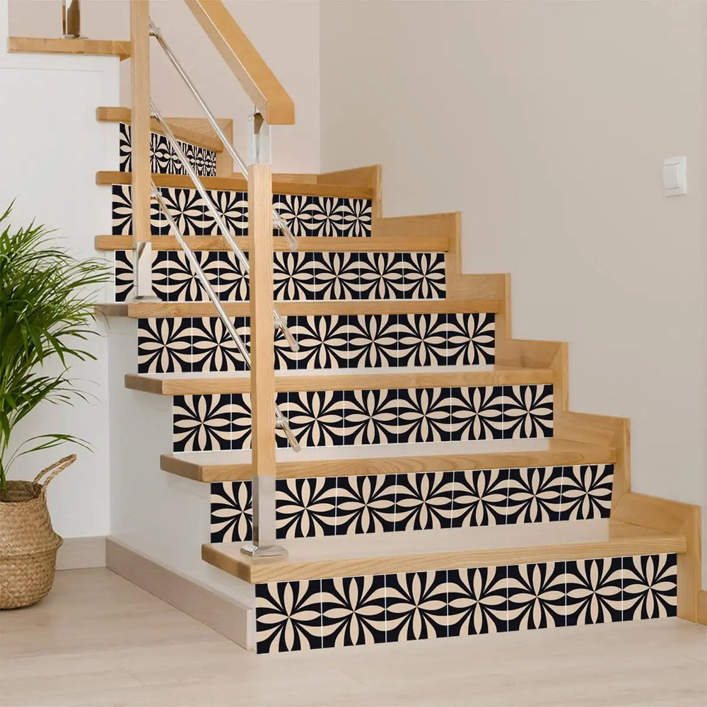 6" X 6" Intertwined Black And Cream Peel And Stick Removable Tiles - Homeroots