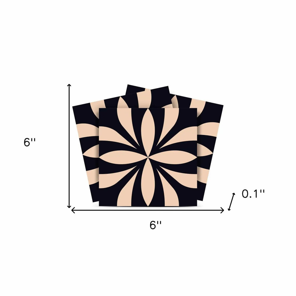 6" X 6" Intertwined Black And Cream Peel And Stick Removable Tiles - Homeroots