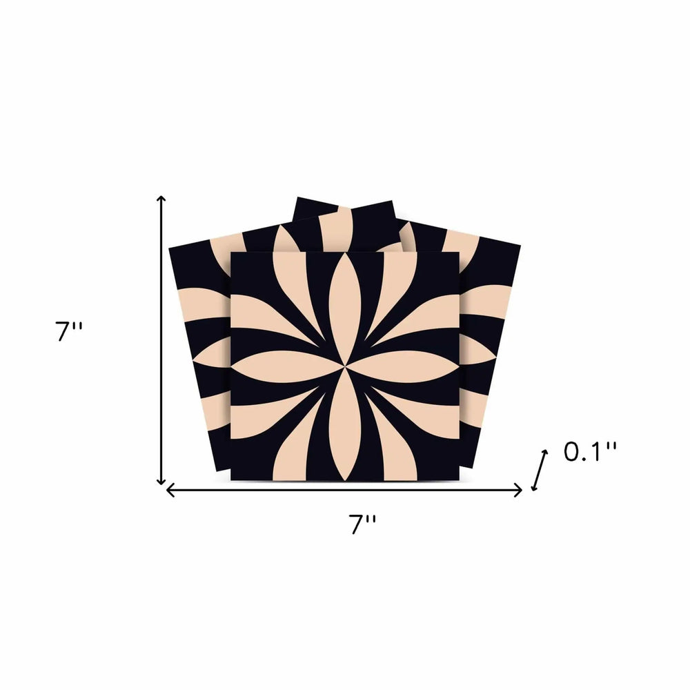 7" X 7" Intertwined Black And Cream Peel And Stick Removable Tiles - Homeroots