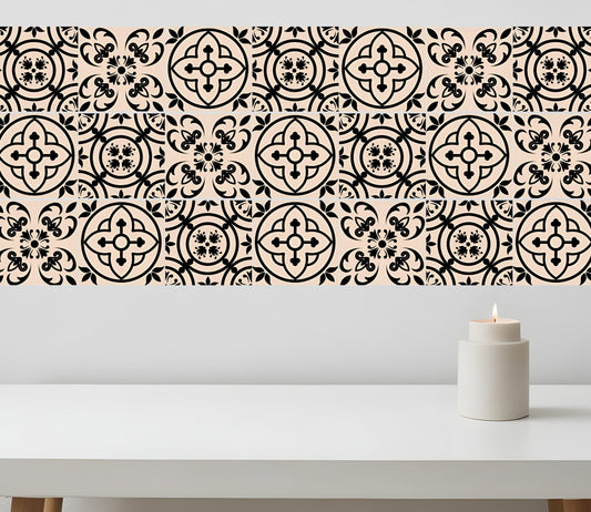 4" X 4" Cream And Black Mosaic Peel And Stick Removable Tiles