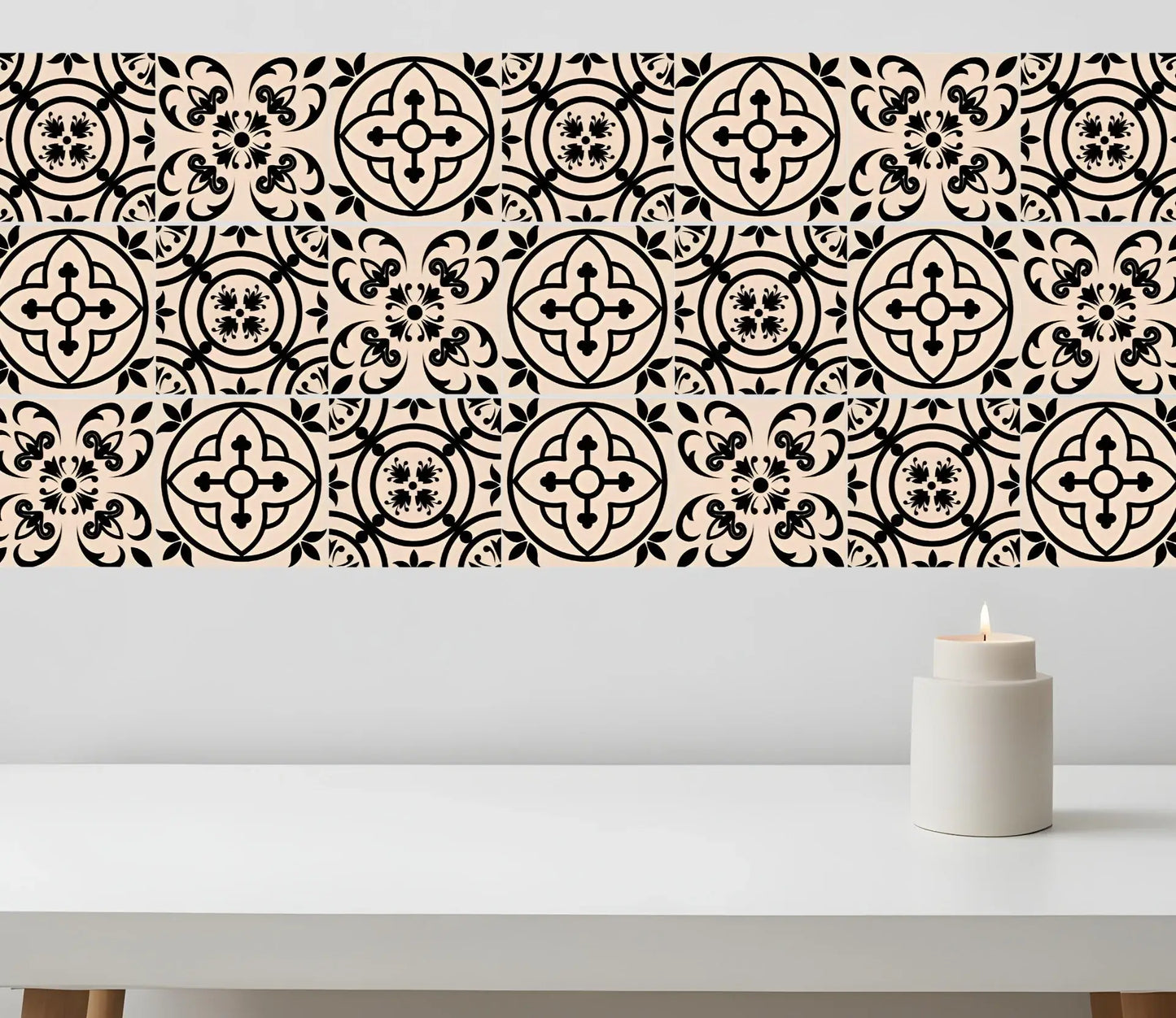 5" X 5" Cream And Black Mosaic Peel And Stick Removable Tiles - Homeroots - Flyclothing LLC