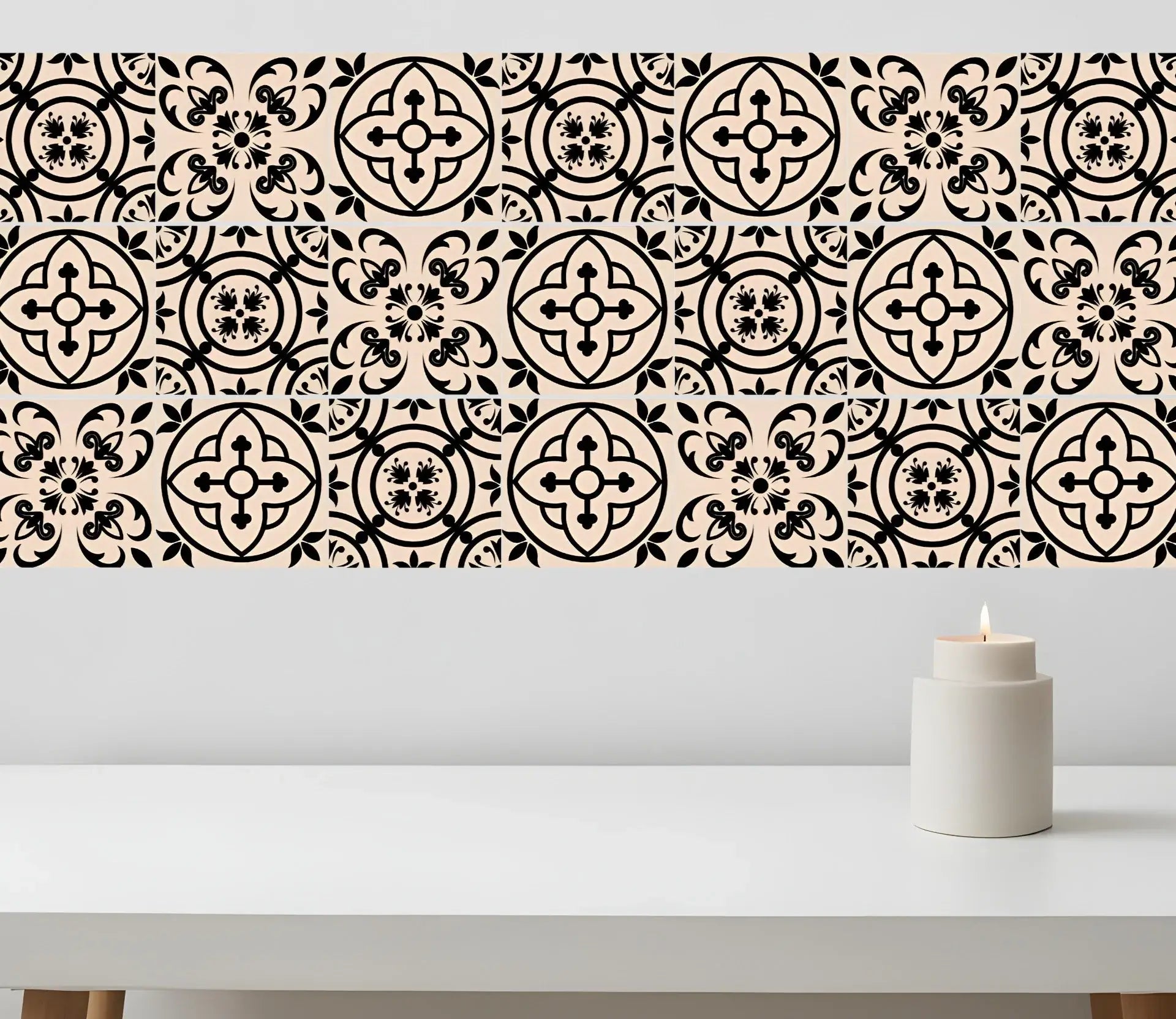5" X 5" Cream And Black Mosaic Peel And Stick Removable Tiles - Homeroots - Flyclothing LLC