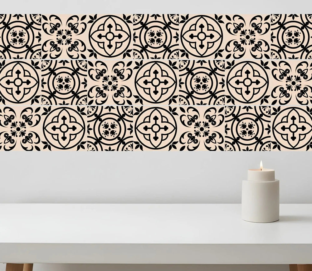 5" X 5" Cream And Black Mosaic Peel And Stick Removable Tiles - Homeroots