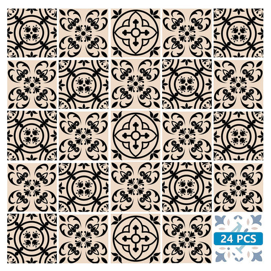 6" X 6" Cream And Black Mosaic Peel And Stick Removable Tiles - Homeroots