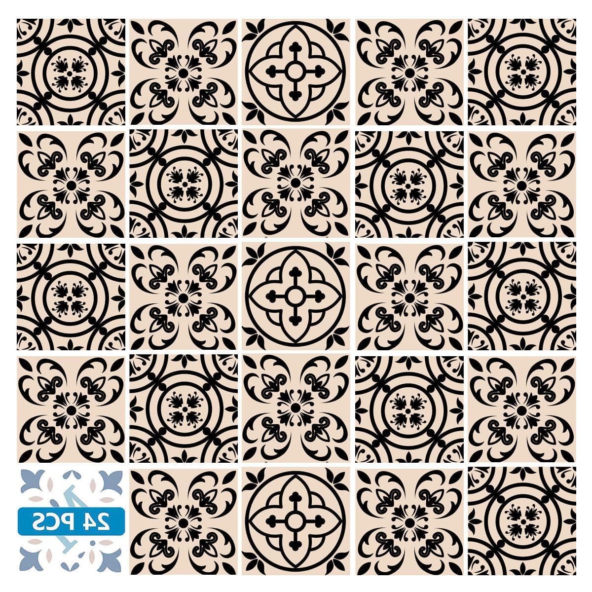 6" X 6" Cream And Black Mosaic Peel And Stick Removable Tiles - Homeroots