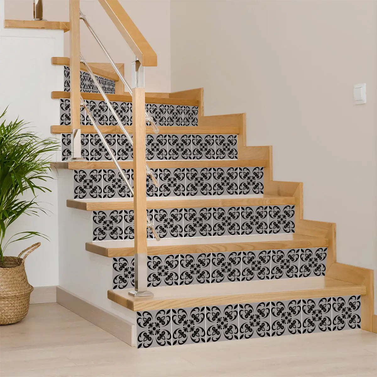 5" X 5" Black And White Orchid Peel And Stick Removable Tiles - Homeroots - Flyclothing LLC