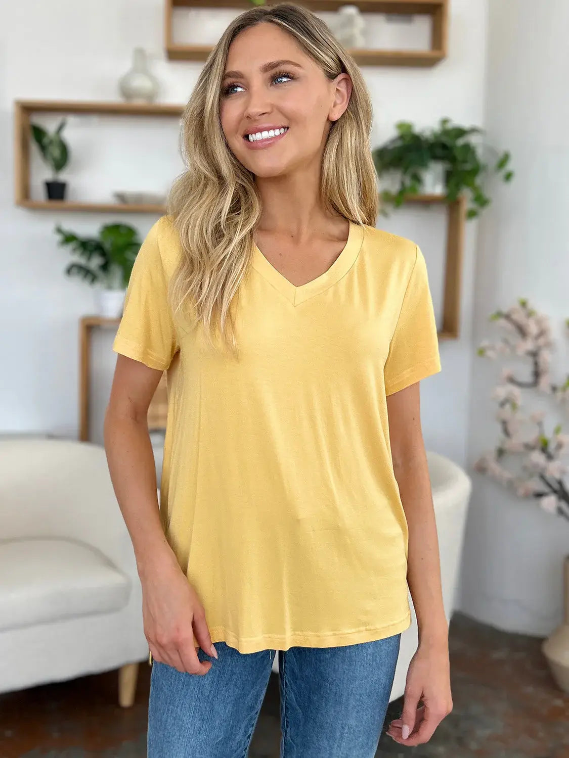 Basic Bae Bamboo Full Size V-Neck High-Low T-Shirt - ShopBasicbae - Flyclothing LLC