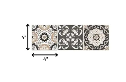 4" X 4" Charcoal And White Mosaic Peel And Stick Removable Tiles - Homeroots - Flyclothing LLC