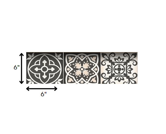 6" X 6" Charcoal And White Mosaic Peel And Stick Removable Tiles - Homeroots