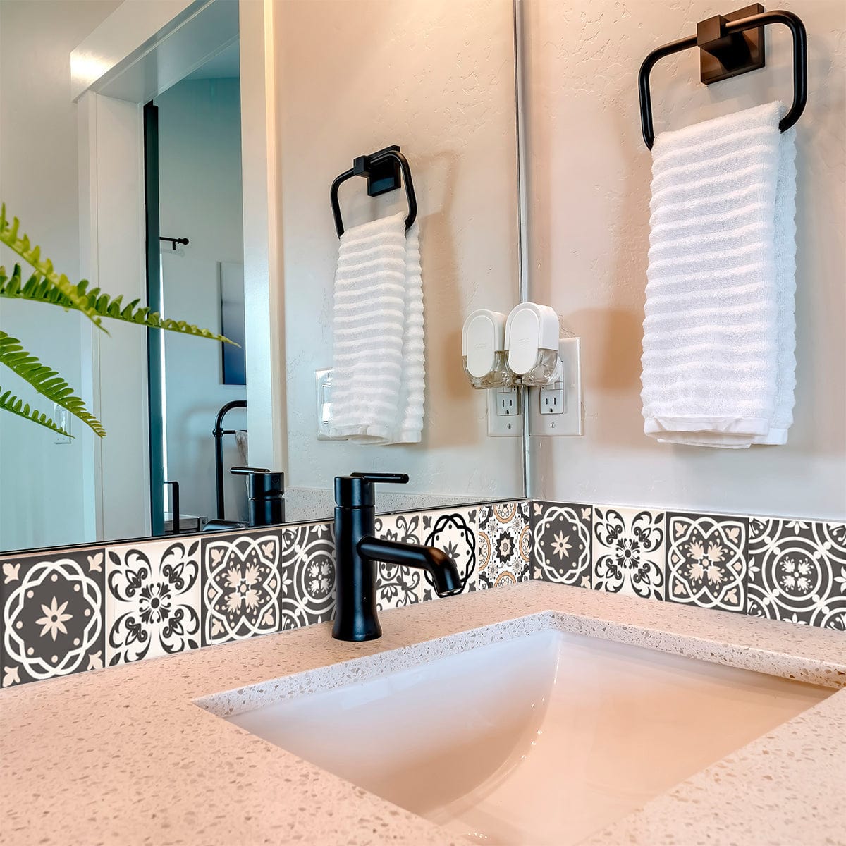 6" X 6" Charcoal And White Mosaic Peel And Stick Removable Tiles - Homeroots