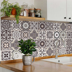 7" X 7" Light Brown And White Mosaic Peel And Stick Removable Tiles - Homeroots