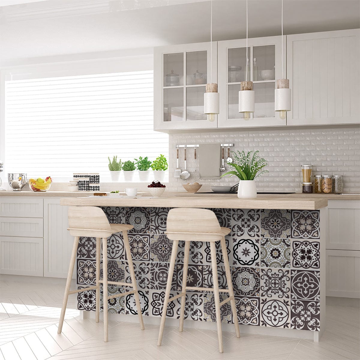8" X 8" Light Brown And White Mosaic Peel And Stick Removable Tiles - Homeroots