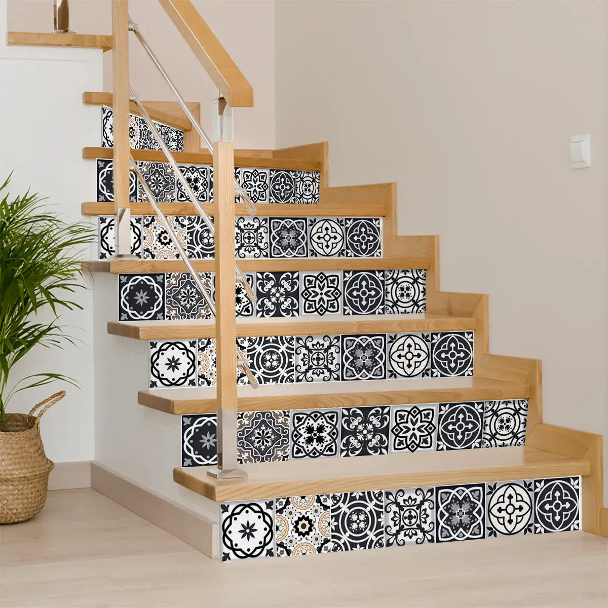 4" X 4" Black White And Tan Peel And Stick Removable Tiles - Homeroots - Flyclothing LLC