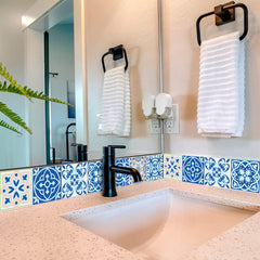 6" X 6" Dark And Light Blue Mosaic Peel And Stick Removable Tiles - Homeroots