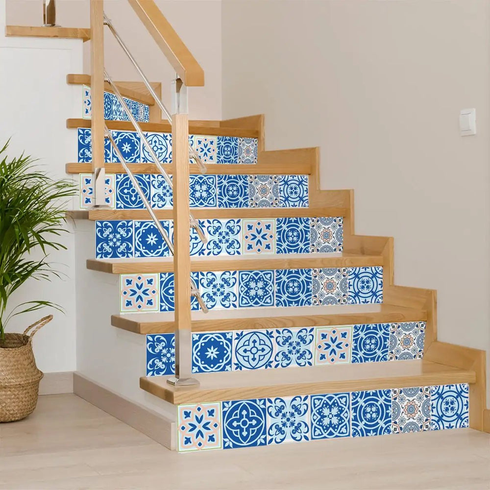 7" X 7" Dark And Light Blue Mosaic Peel And Stick Removable Tiles - Homeroots - Flyclothing LLC