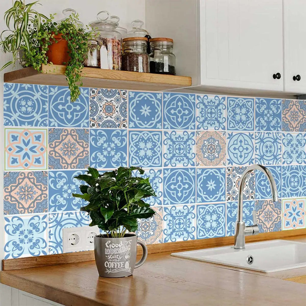 7" X 7" Ocean Blue Mosaic Peel And Stick Removable Tiles - Homeroots - Flyclothing LLC