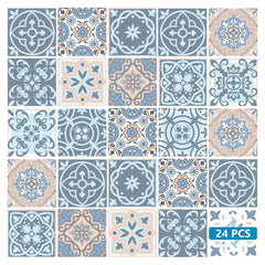 4" X 4" Baby Blue And Peach Mosaic Peel And Stick Removable Tiles - Homeroots