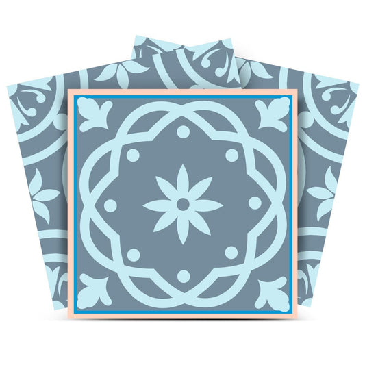 5" X 5" Baby Blue And Peach Mosaic Peel And Stick Removable Tiles - Homeroots