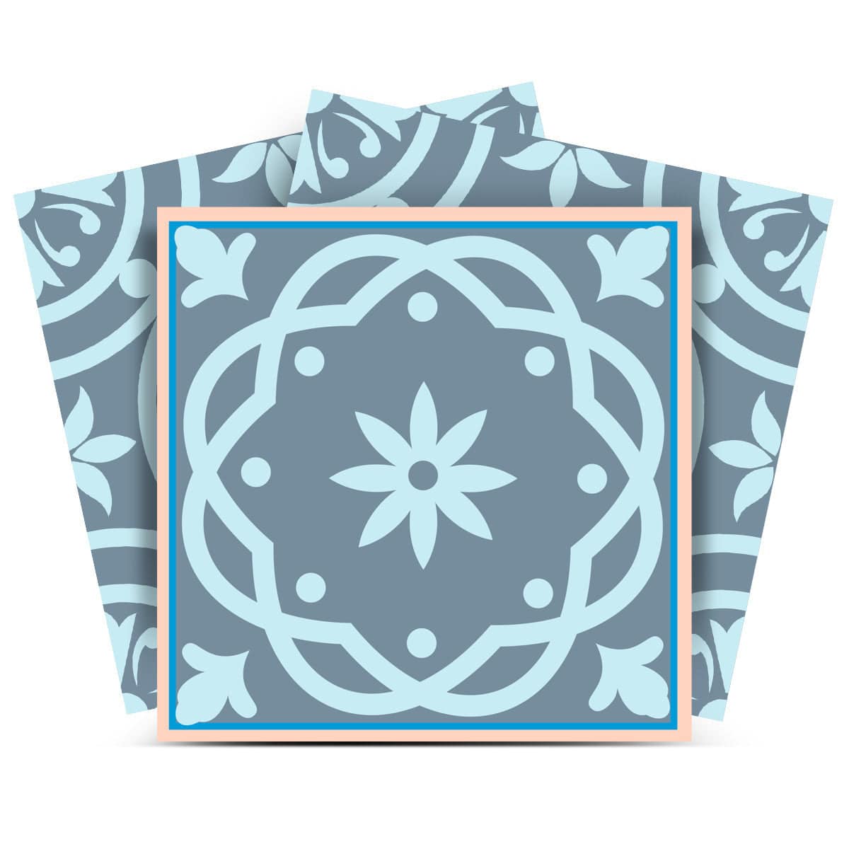 6" X 6" Baby Blue And Peach Mosaic Peel And Stick Removable Tiles - Homeroots