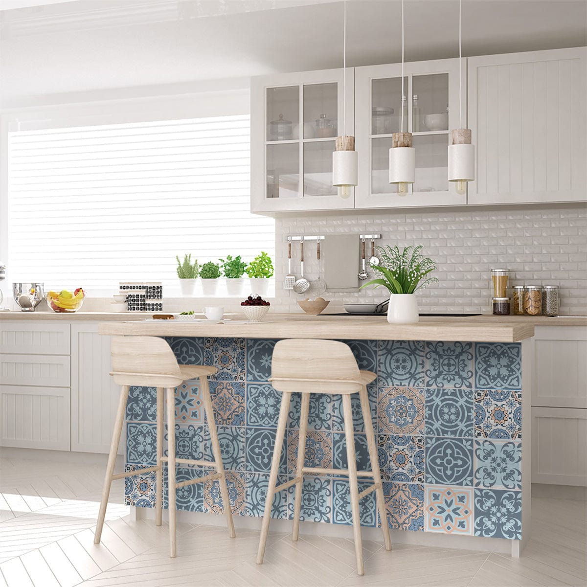 7" X 7" Baby Blue And Peach Mosaic Peel And Stick Removable Tiles - Homeroots