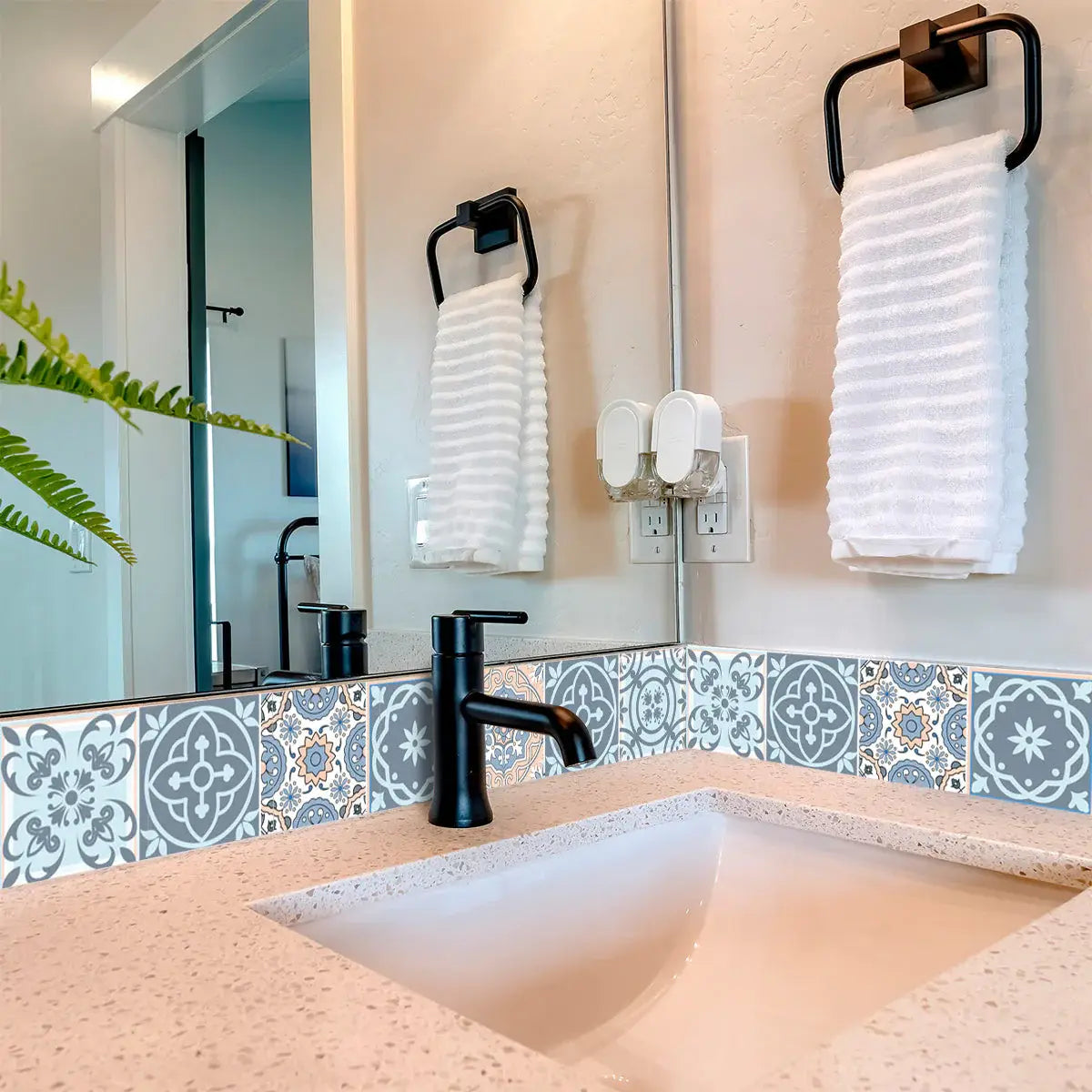 8" X 8" Baby Blue And Peach Mosaic Peel And Stick Removable Tiles - Homeroots - Flyclothing LLC