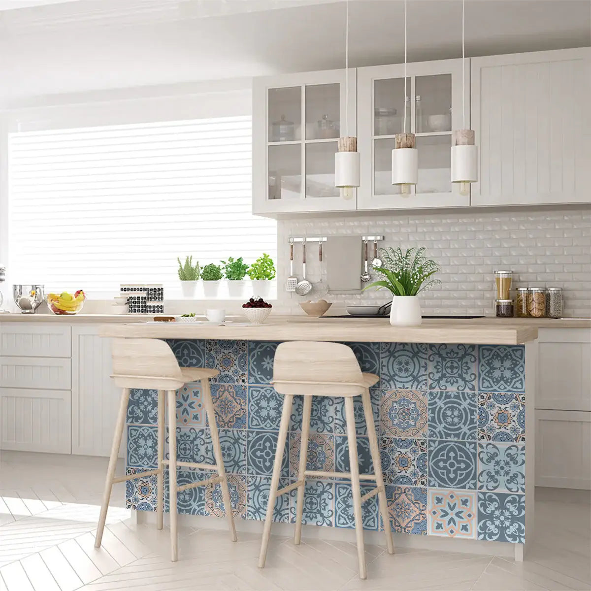 8" X 8" Baby Blue And Peach Mosaic Peel And Stick Removable Tiles - Homeroots - Flyclothing LLC