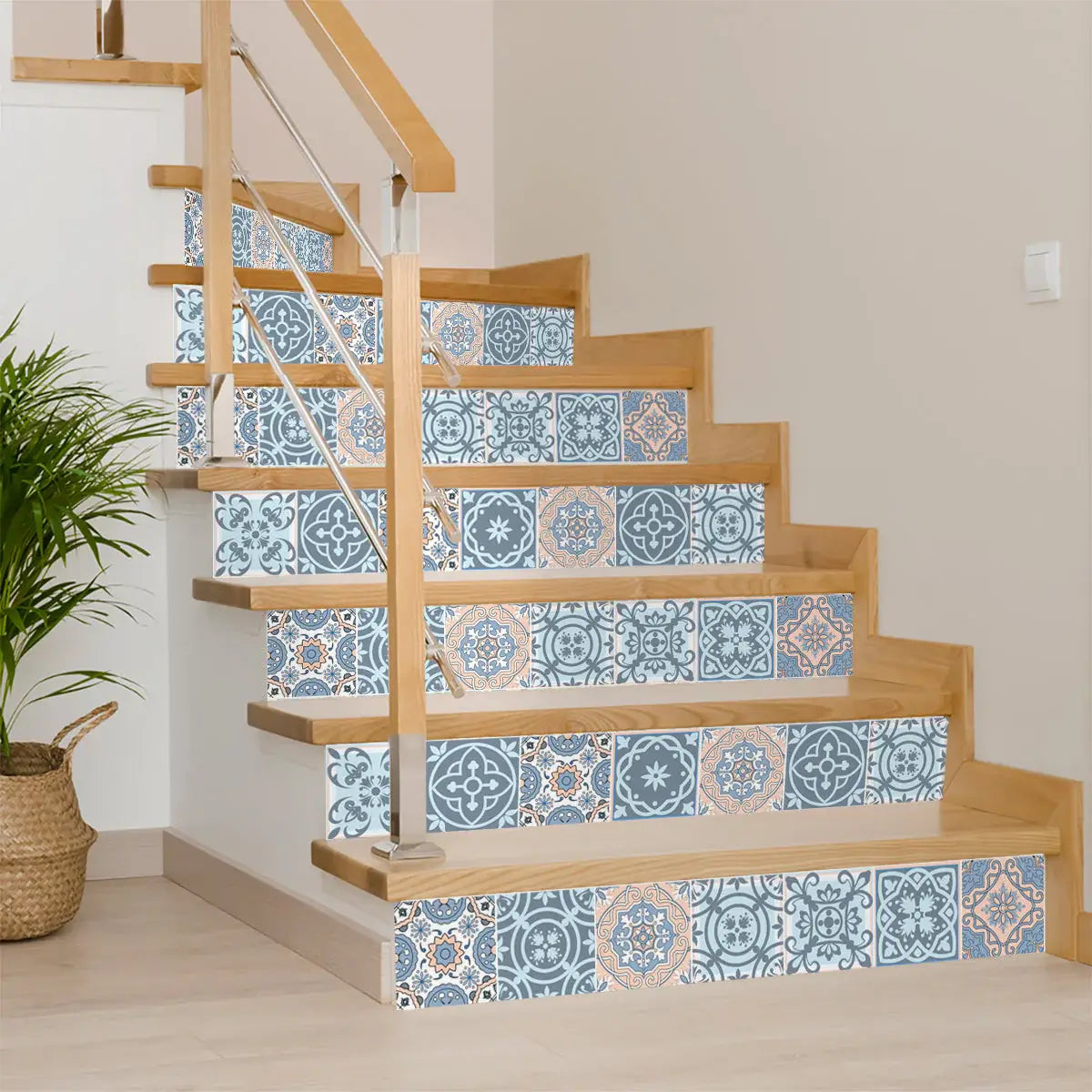 8" X 8" Baby Blue And Peach Mosaic Peel And Stick Removable Tiles - Homeroots - Flyclothing LLC