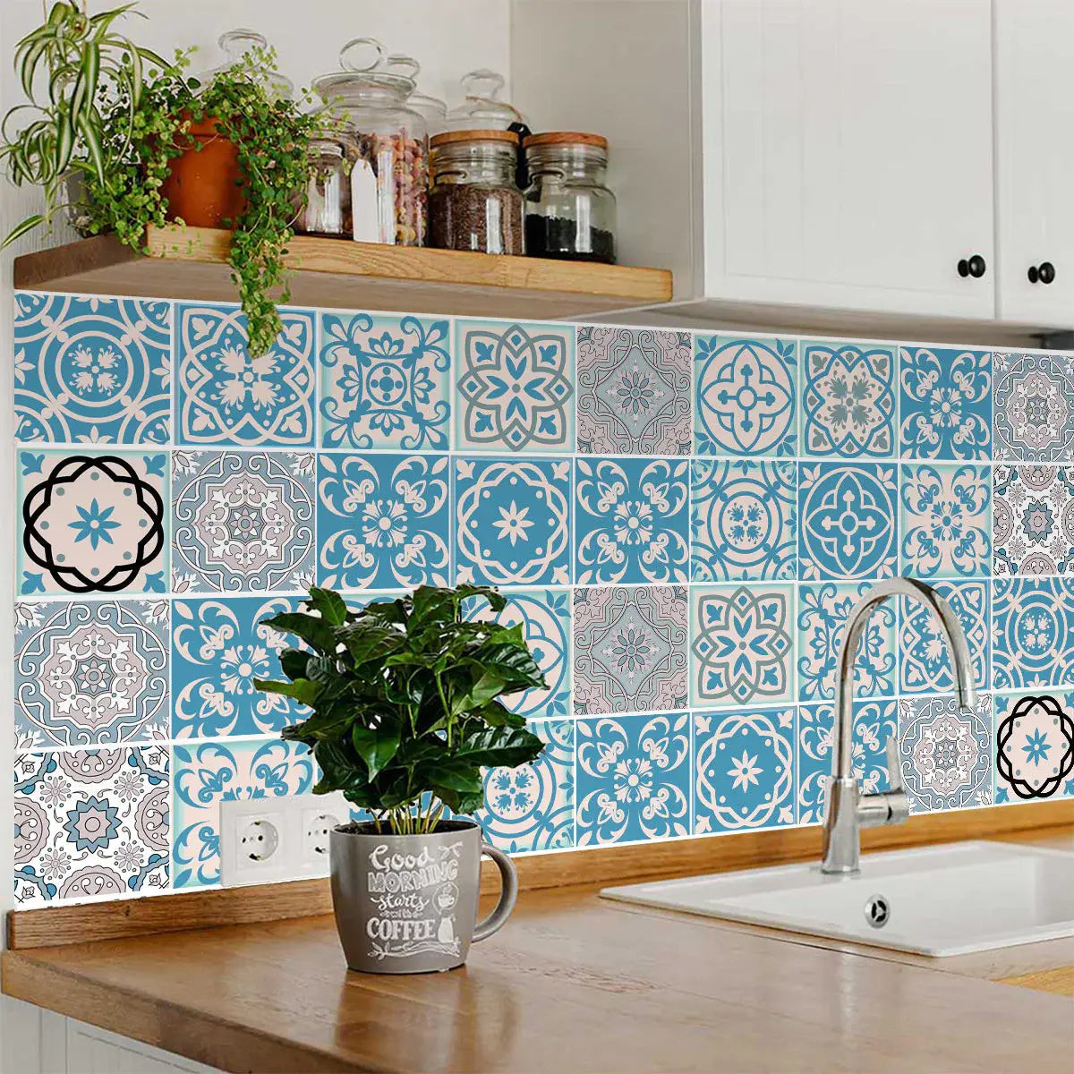 7" X 7" Sky Blue Mosaic Peel And Stick Removable Tiles - Homeroots - Flyclothing LLC