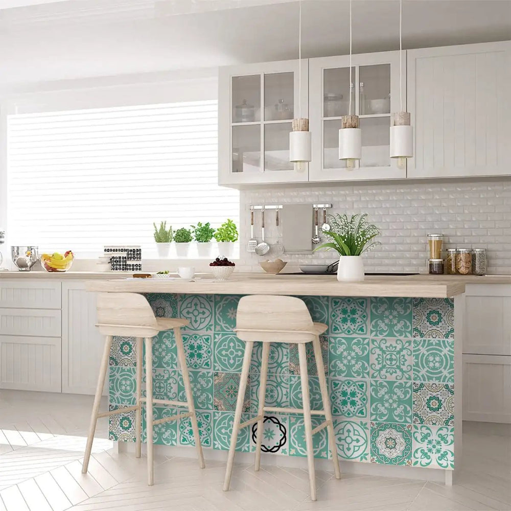 7" X 7" Aquamarine Mosaic Peel And Stick Removable Tiles - Homeroots - Flyclothing LLC